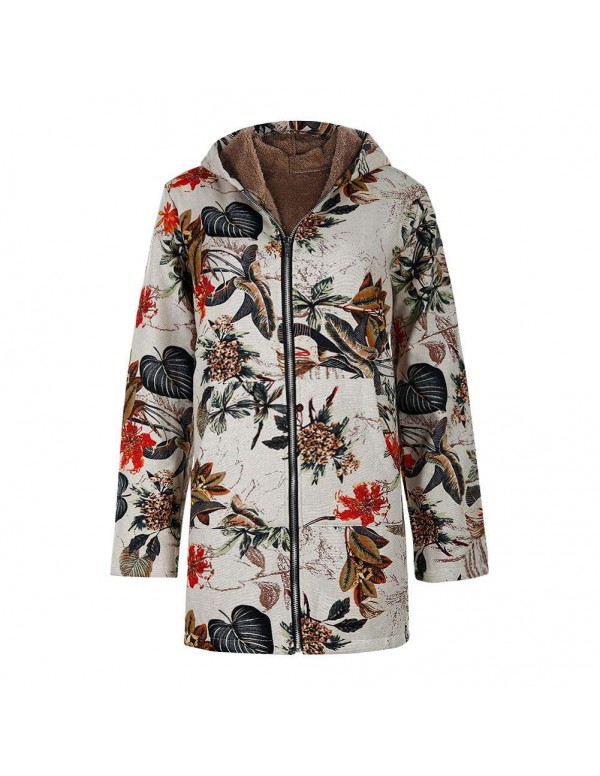 Hooded Coats Cotton Thicken Jacket Vintage Floral ...