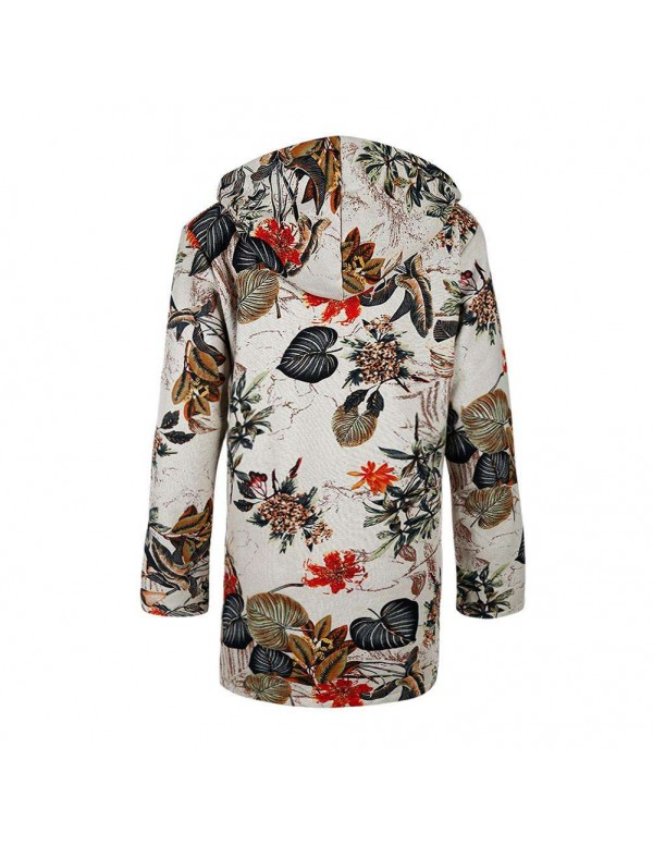 Hooded Coats Cotton Thicken Jacket Vintage Floral Print Tops