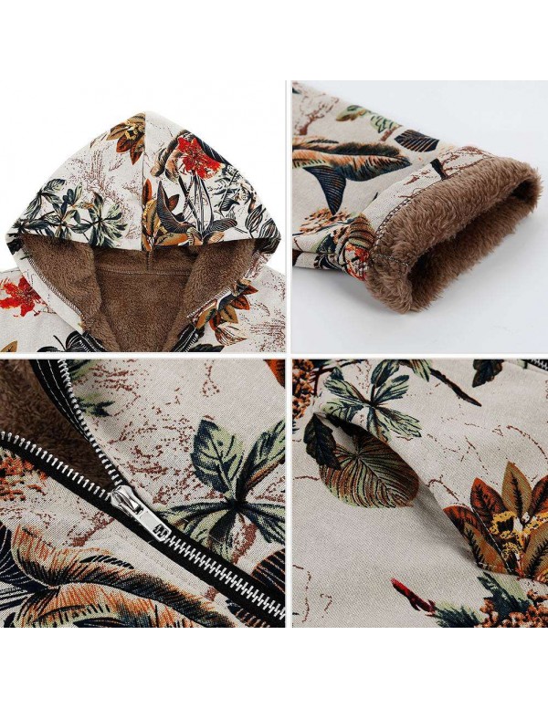 Hooded Coats Cotton Thicken Jacket Vintage Floral Print Tops