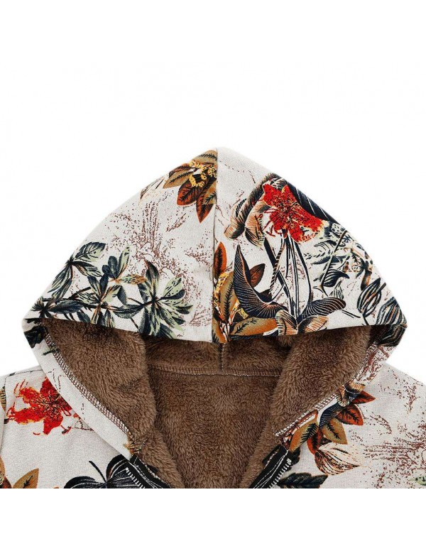 Hooded Coats Cotton Thicken Jacket Vintage Floral Print Tops