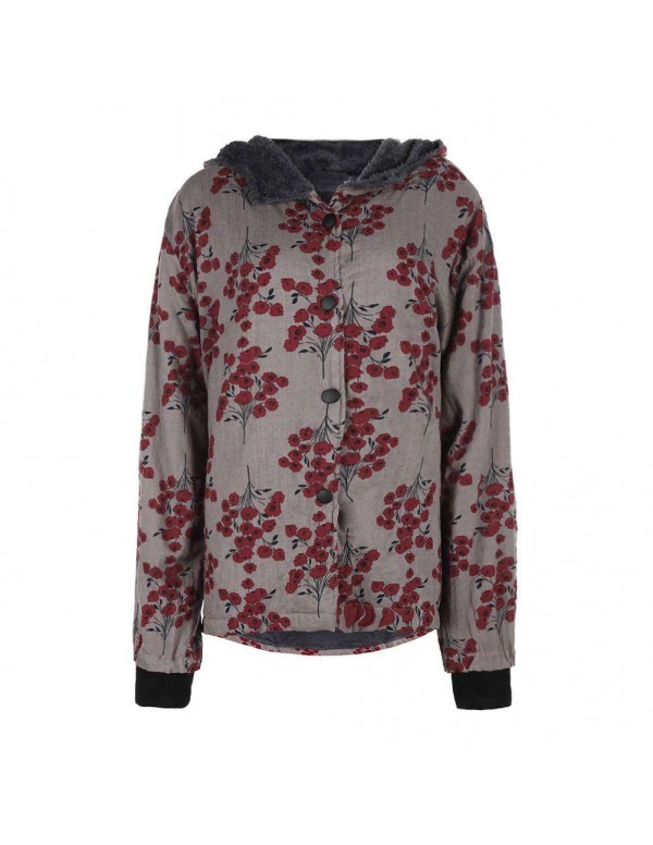 Jacket Single Breasted Hooded Coat Pockets Floral ...