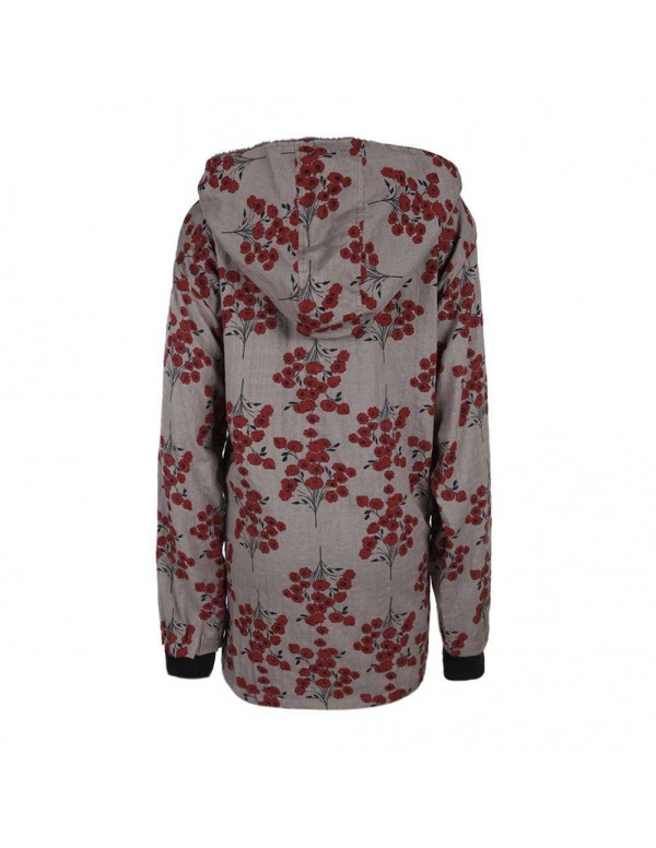 Jacket Single Breasted Hooded Coat Pockets Floral Print Parkas