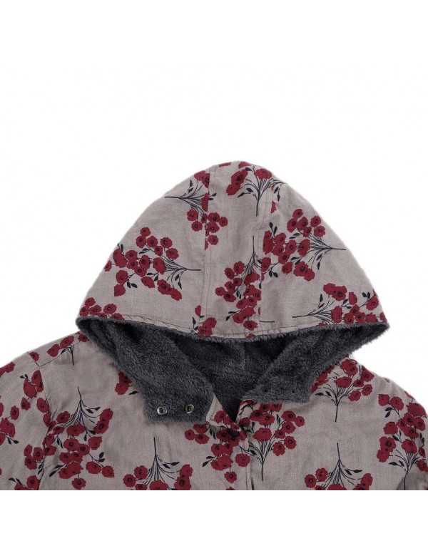 Jacket Single Breasted Hooded Coat Pockets Floral Print Parkas