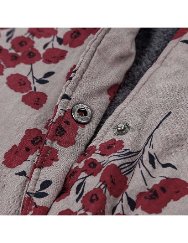 Jacket Single Breasted Hooded Coat Pockets Floral Print Parkas