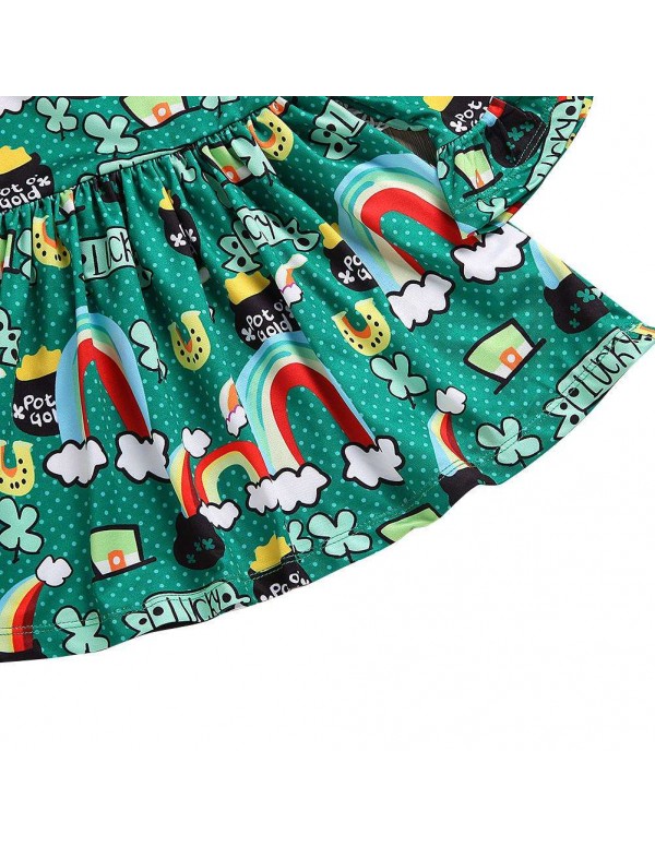 Child Cartoon Rainbow Cute Dress Spring Flare Sleeve Cotton Girls Clothing