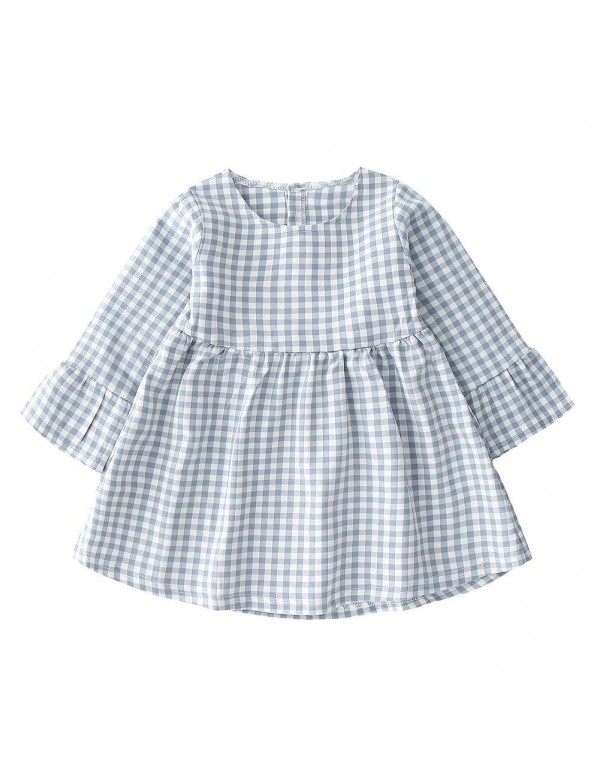 Baby Girls Plaid Princess Dress Child Autumn Flare Sleeve Cotton Dresses