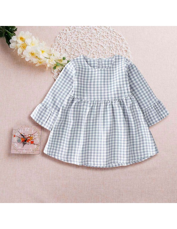 Baby Girls Plaid Princess Dress Child Autumn Flare Sleeve Cotton Dresses