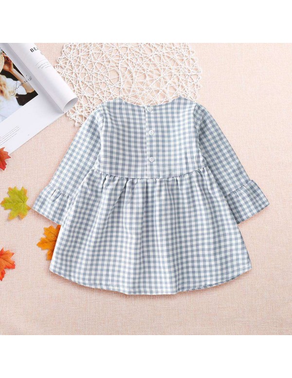 Baby Girls Plaid Princess Dress Child Autumn Flare Sleeve Cotton Dresses