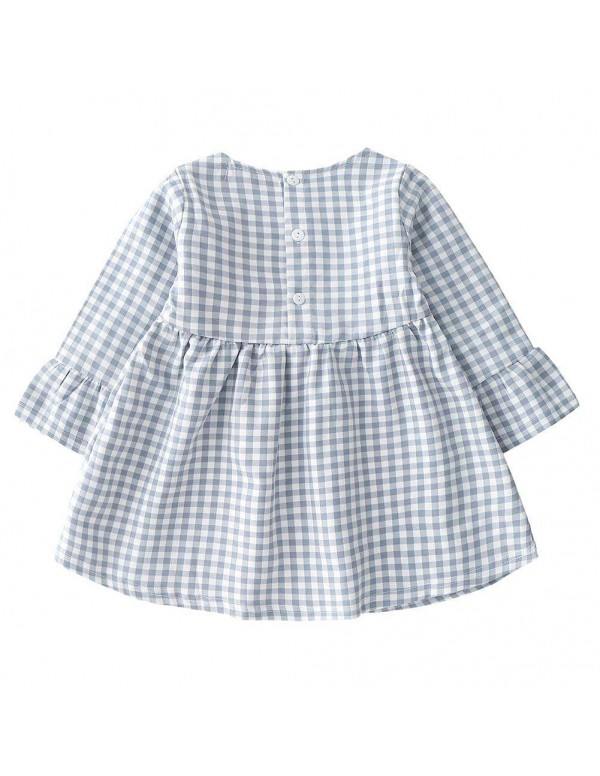 Baby Girls Plaid Princess Dress Child Autumn Flare Sleeve Cotton Dresses