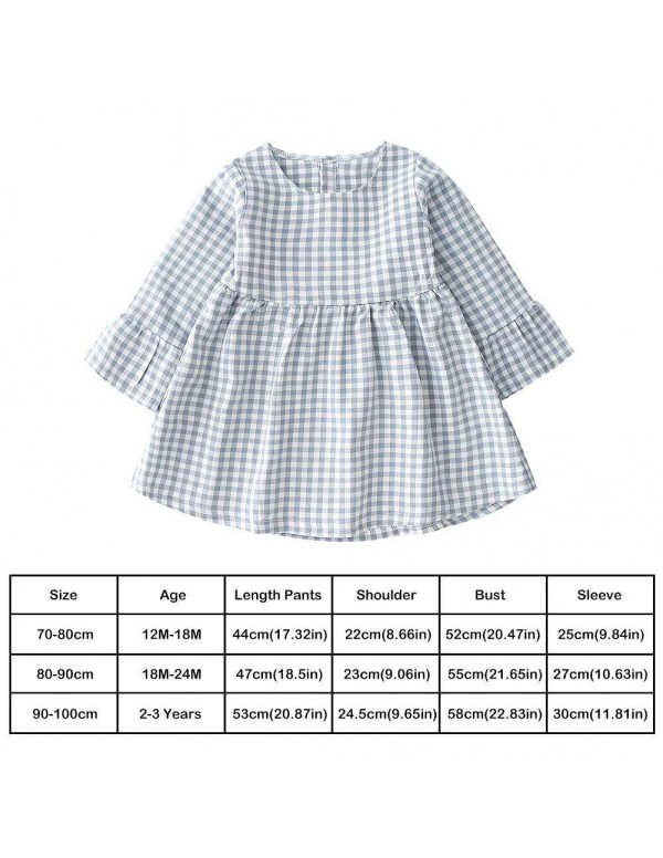 Baby Girls Plaid Princess Dress Child Autumn Flare Sleeve Cotton Dresses