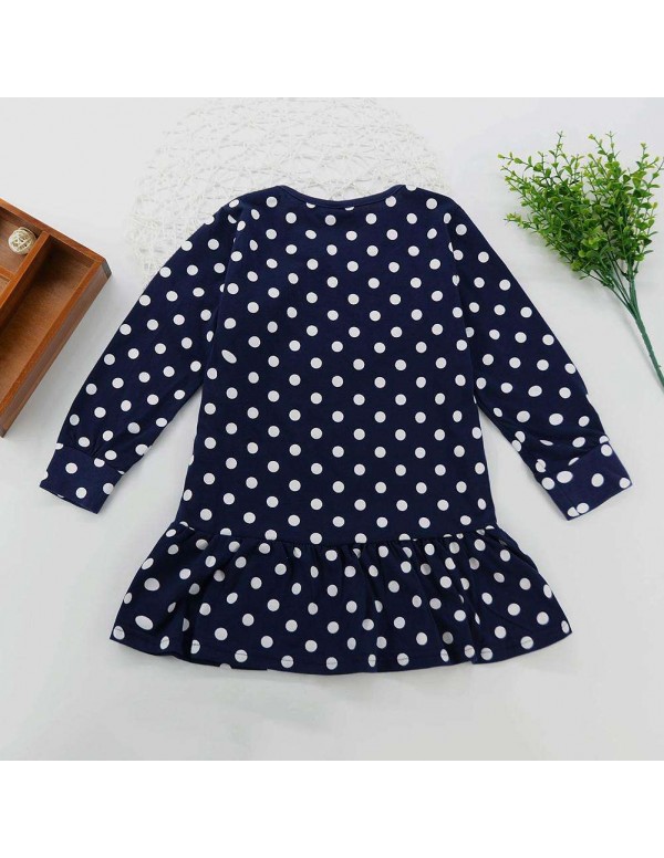 Child Girl Cartoon Animal Printed Long Sleeve Dots Princess Cotton Dresses