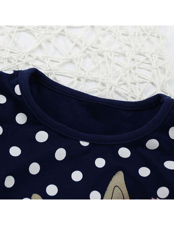 Child Girl Cartoon Animal Printed Long Sleeve Dots Princess Cotton Dresses