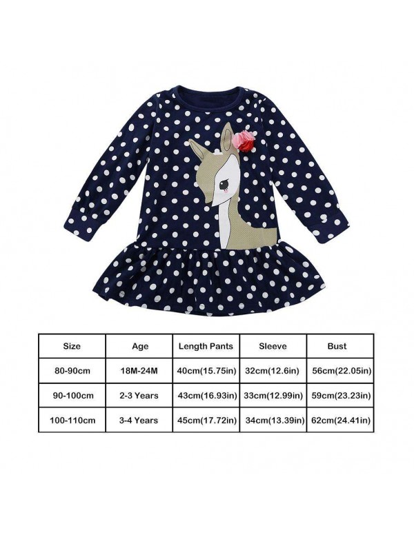 Child Girl Cartoon Animal Printed Long Sleeve Dots Princess Cotton Dresses