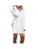 Autumn Knitted Sweater Dress Stand Colla...