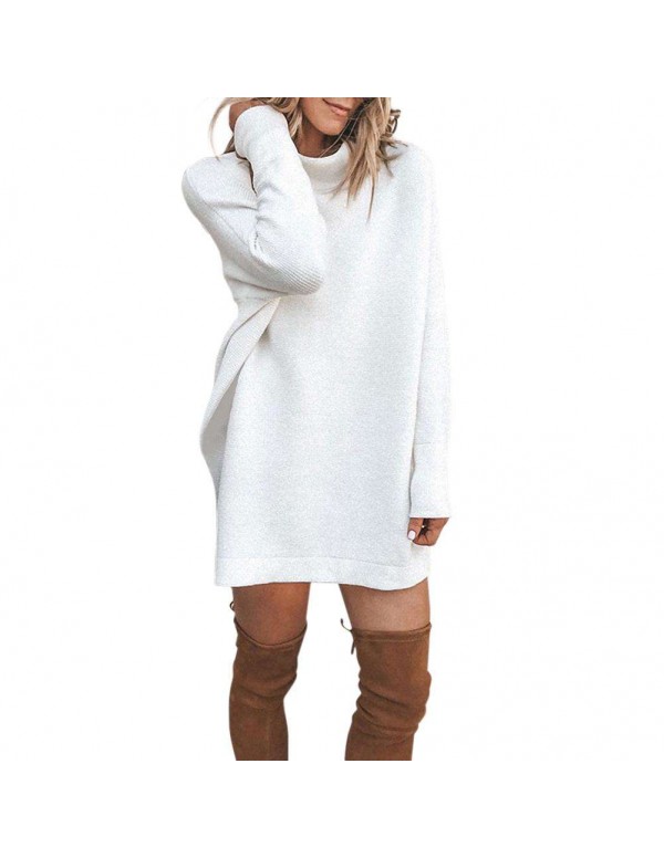 Autumn Knitted Sweater Dress Stand Collar Sexy Lon...