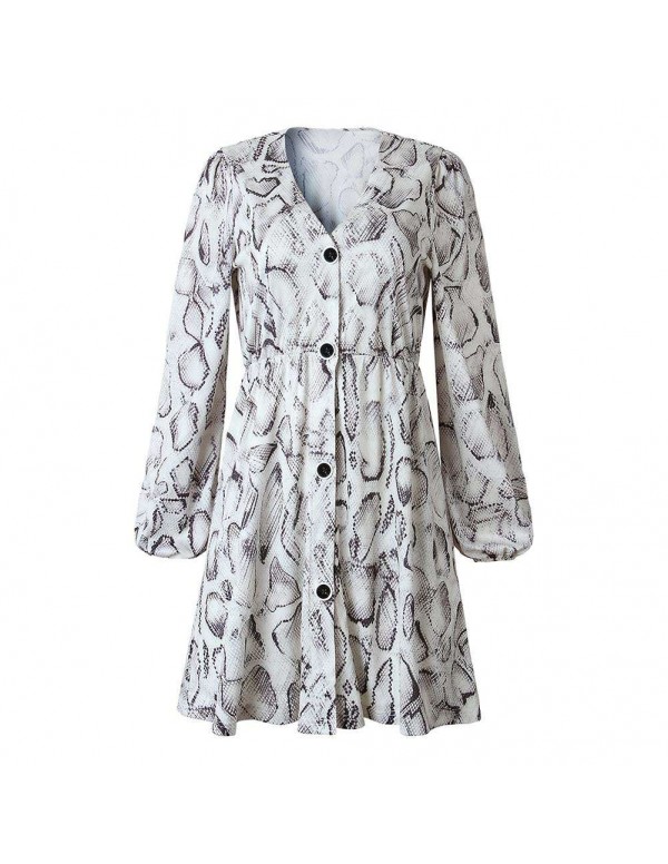 Sexy V Neck Snake Skin Print Dress 3/4 Sleeve Fron...