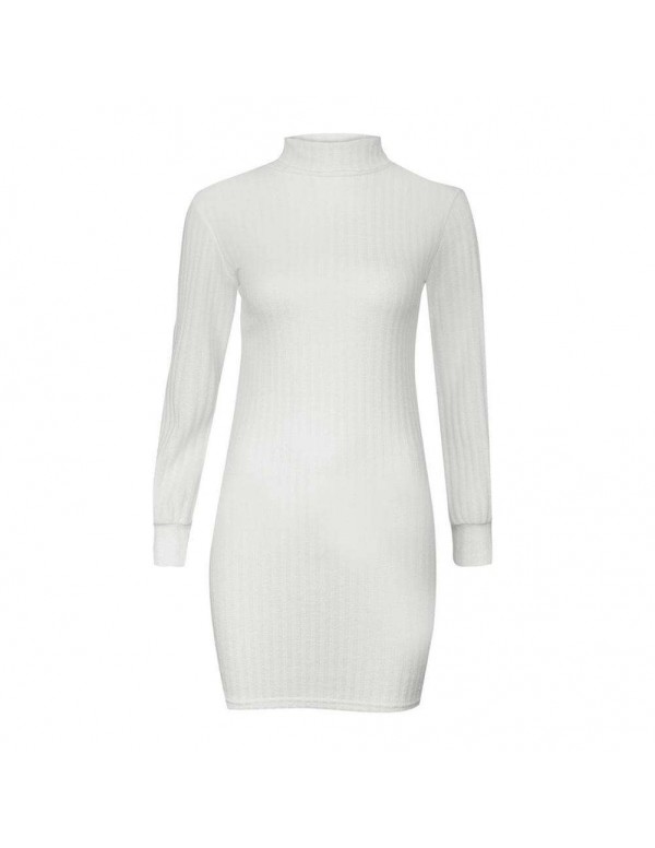 Turtleneck Long Sleeve Knitted Dress Sexy Sweater Mini Dresses