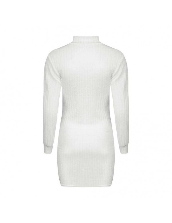 Turtleneck Long Sleeve Knitted Dress Sexy Sweater Mini Dresses