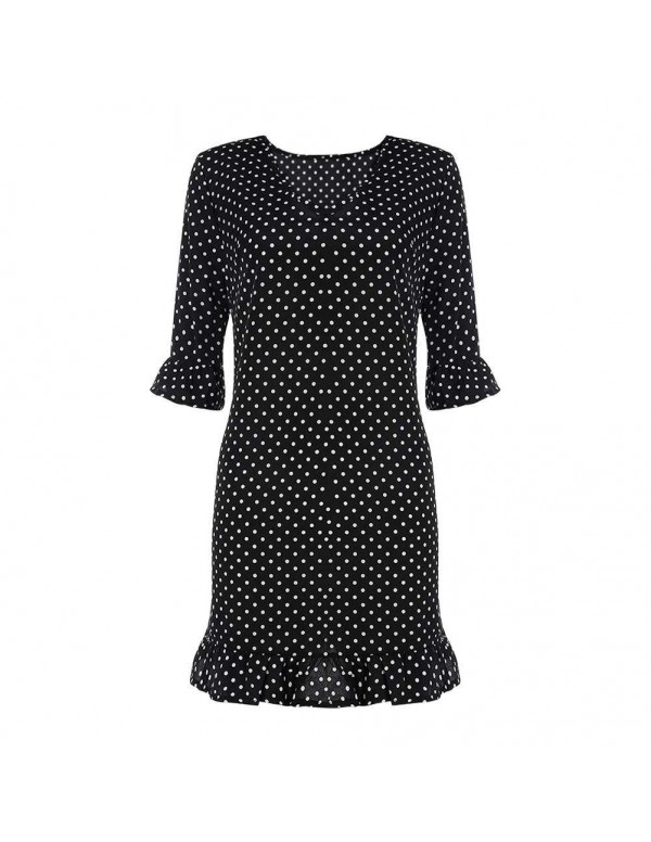 Elegant Bell Sleeve Fashion Polka Dot Print Mini Dress Party Clothing