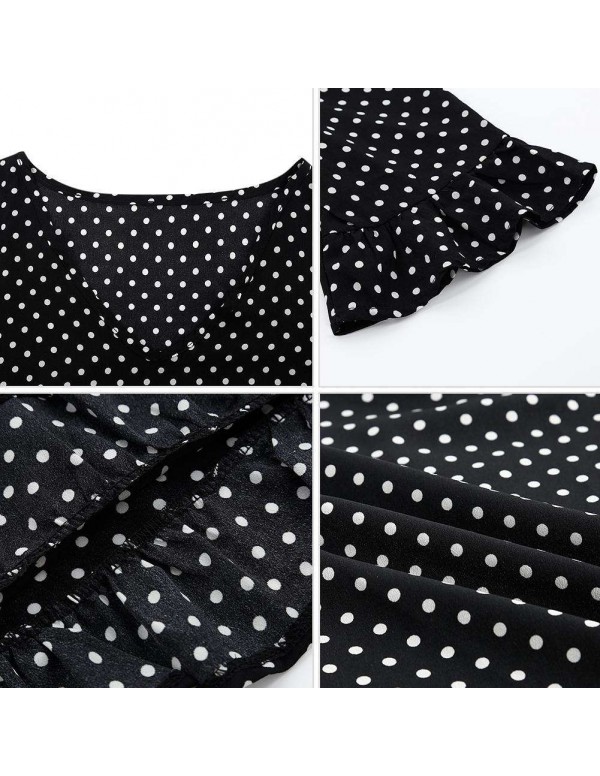 Elegant Bell Sleeve Fashion Polka Dot Print Mini Dress Party Clothing