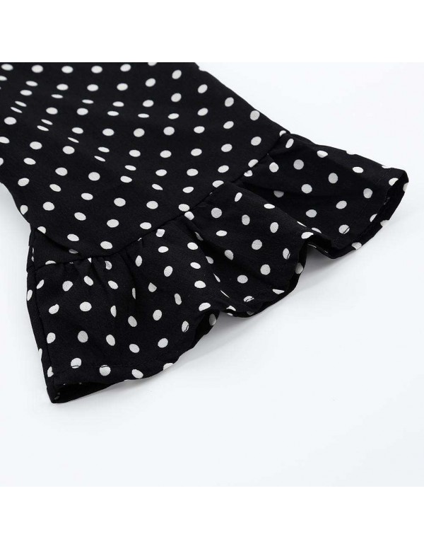 Elegant Bell Sleeve Fashion Polka Dot Print Mini Dress Party Clothing