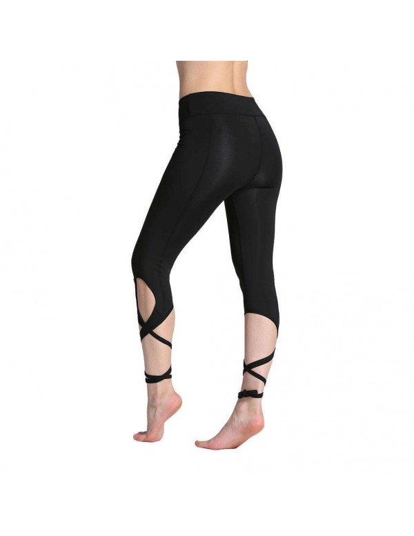 Yoga Pants Ballet Bandage Fitness Running Tights Leggings (Black S