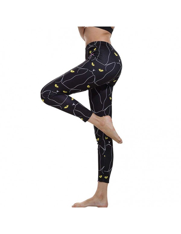 Sexy Sports Yoga Pants Cartoon Cat Print Trousers Stretch Leggings (S