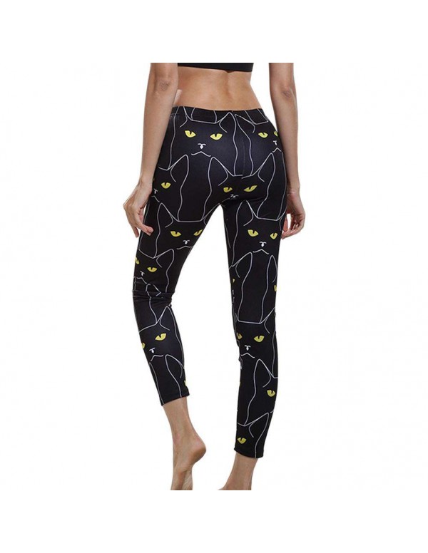 Sexy Sports Yoga Pants Cartoon Cat Print Trousers Stretch Leggings (S