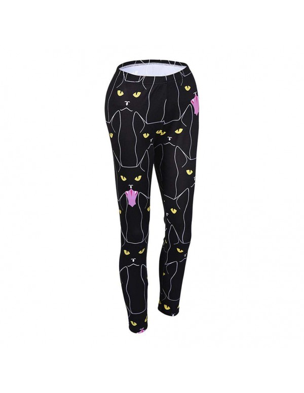 Sexy Sports Yoga Pants Cartoon Cat Print Trousers Stretch Leggings (S