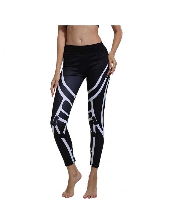 Printed Leggings Sports Yoga Pants Elastic Waist Fitness Trousers (S)