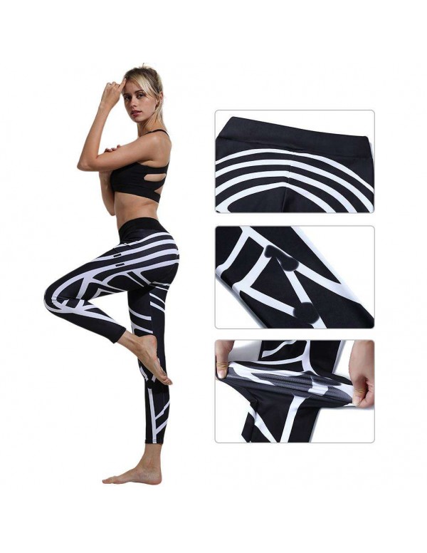 Printed Leggings Sports Yoga Pants Elastic Waist Fitness Trousers (S)