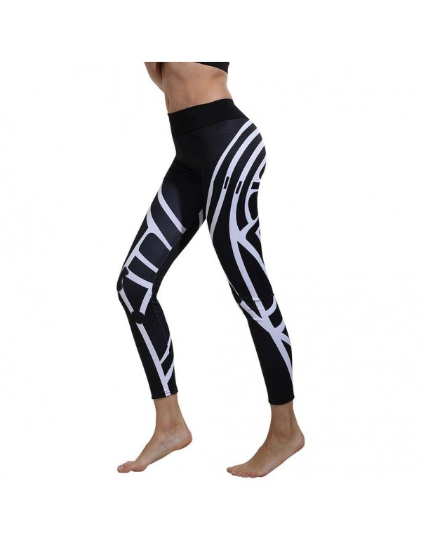 Printed Leggings Sports Yoga Pants Elastic Waist Fitness Trousers (S)