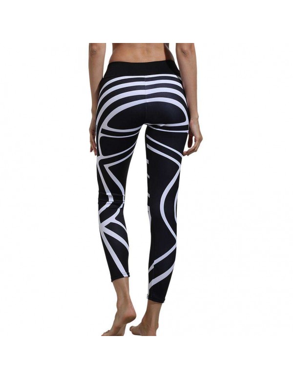 Printed Leggings Sports Yoga Pants Elastic Waist Fitness Trousers (S)