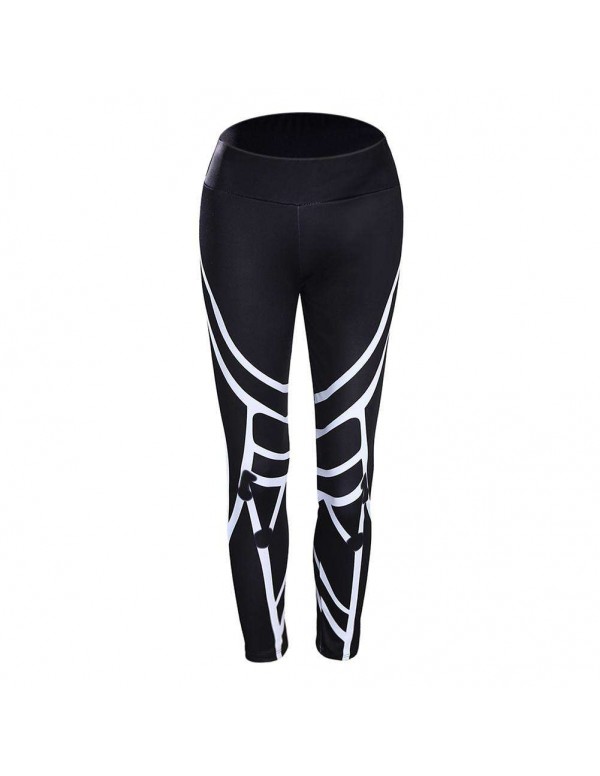 Printed Leggings Sports Yoga Pants Elastic Waist Fitness Trousers (S)