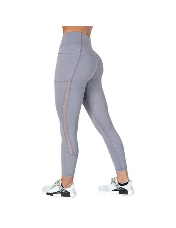 Sexy Sports Yoga Pants Mesh Patchwork Trousers Slim Leggings (Grey S)