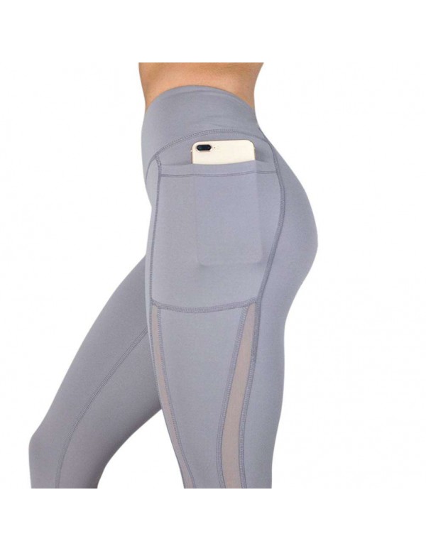 Sexy Sports Yoga Pants Mesh Patchwork Trousers Slim Leggings (Grey S)