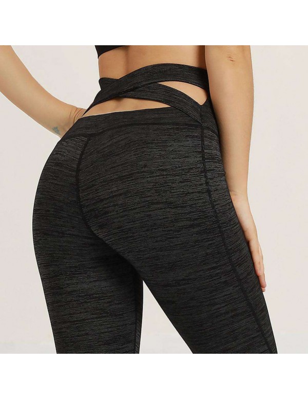 Sexy Sports Yoga Pants High Waist Trousers Stretch Leggings (Black S)