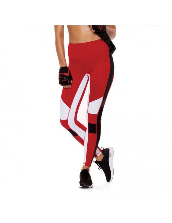 Sexy Sports Yoga Pants Splicing Color Trousers Slim Leggings (Red XL)