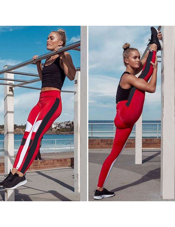 Sexy Sports Yoga Pants Splicing Color Trousers Slim Leggings (Red XL)