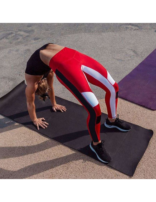 Sexy Sports Yoga Pants Splicing Color Trousers Slim Leggings (Red XL)