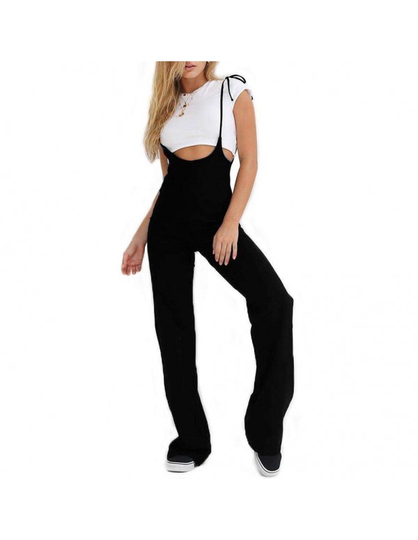 Casual High Waist Wide Leg Pants New Lace Up Overalls Trousers (S)