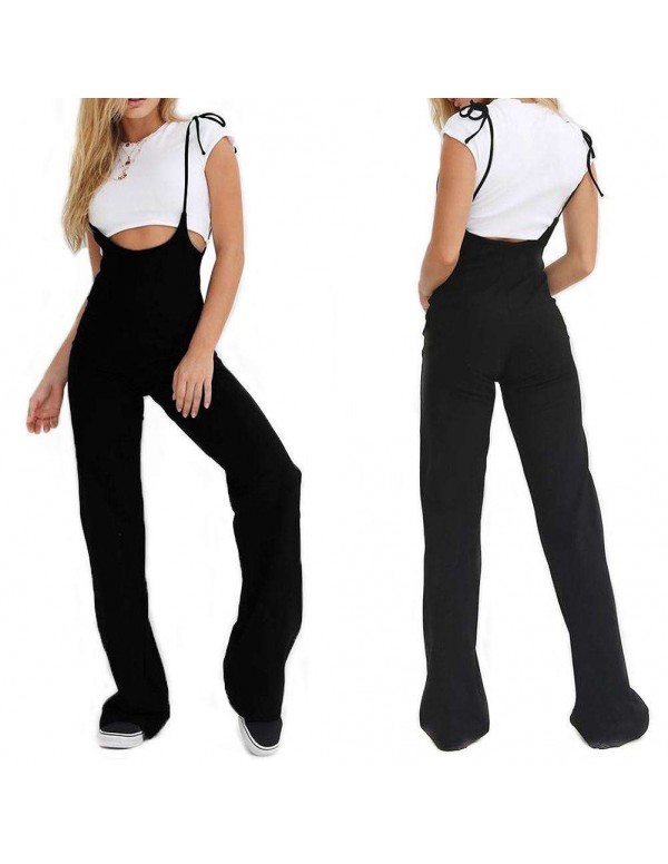 Casual High Waist Wide Leg Pants New Lace Up Overalls Trousers (S)