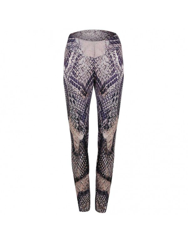 Fitness Leggings Snake Print Push Up High Waist Workout Trousers (S)