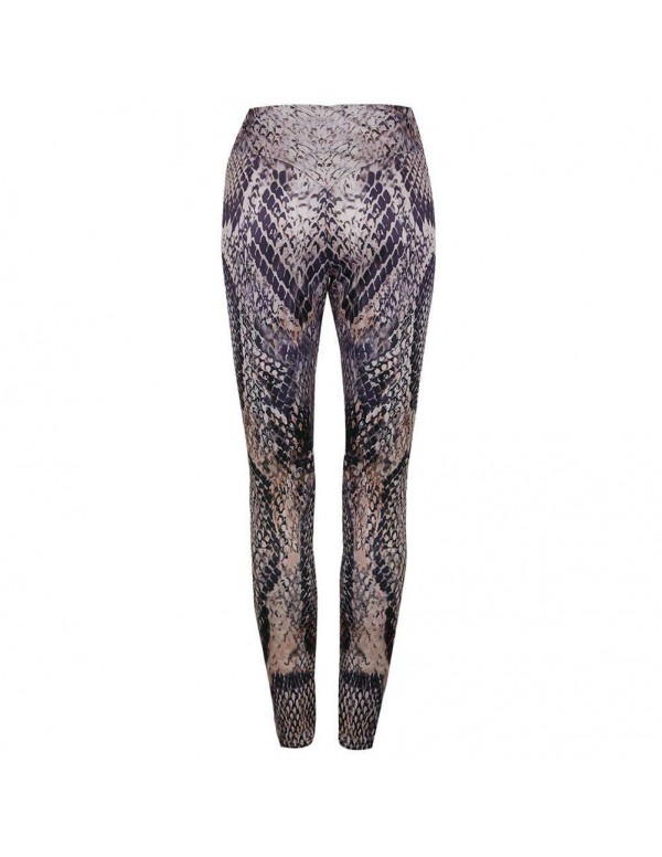 Fitness Leggings Snake Print Push Up High Waist Workout Trousers (S)