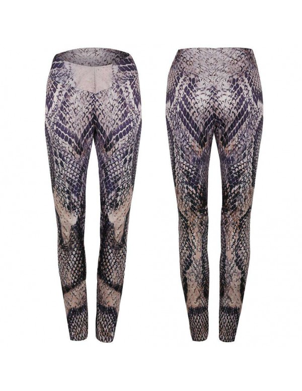 Fitness Leggings Snake Print Push Up High Waist Workout Trousers (S)