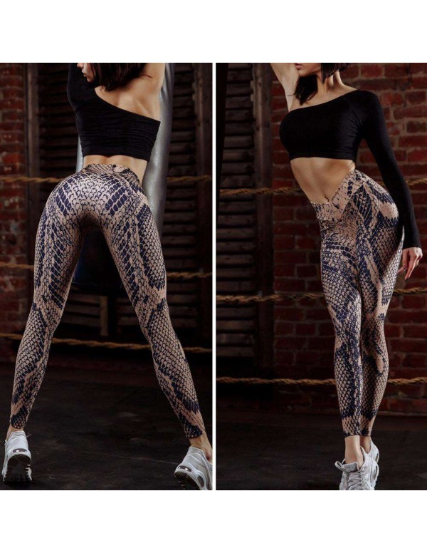 Fitness Leggings Snake Print Push Up High Waist Workout Trousers (S)