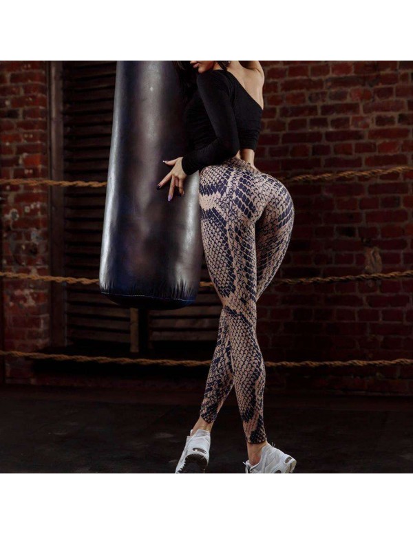 Fitness Leggings Snake Print Push Up High Waist Workout Trousers (S)