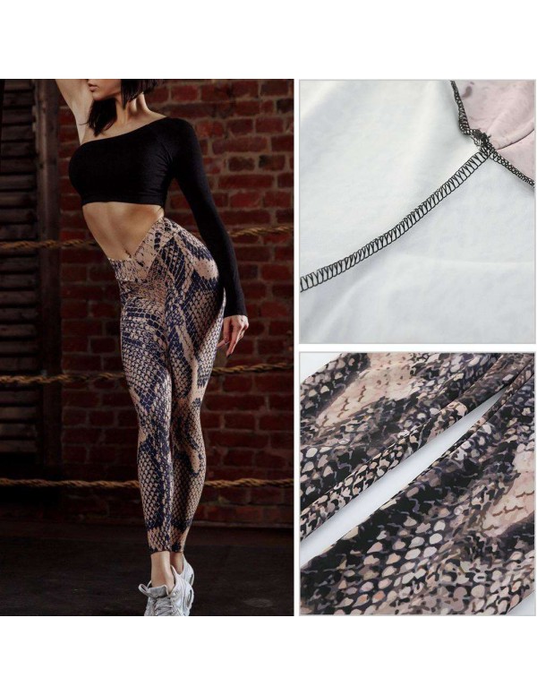 Fitness Leggings Snake Print Push Up High Waist Workout Trousers (S)