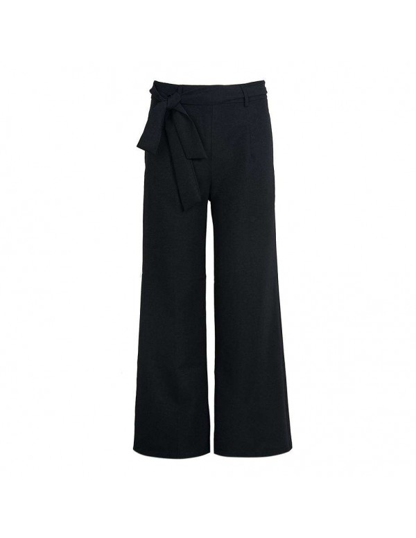 High Waist Wide Leg Pants Sexy Loose Solid Color Ninth Pants (Black L