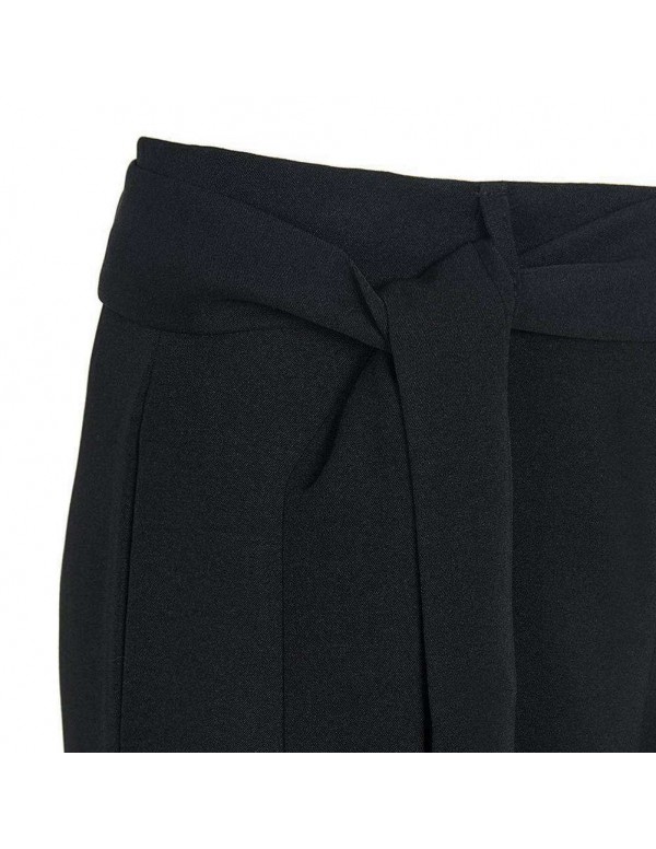 High Waist Wide Leg Pants Sexy Loose Solid Color Ninth Pants (Black L